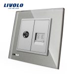 Priza dubla TV + Telefon Livolo cu rama din sticla