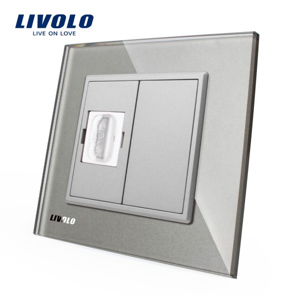 Priza simpla HDMI Livolo cu rama din sticla