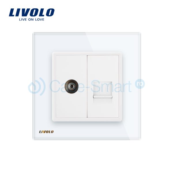 Priza dubla TV + Telefon Livolo cu rama din sticla