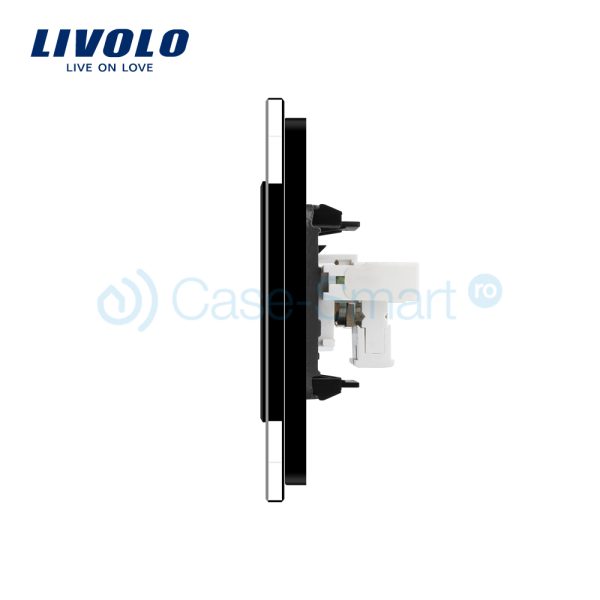 Priza dubla TV + Telefon Livolo cu rama din sticla