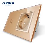 Intrerupator simplu cap scara / cap cruce + priza simpla Livolo rama din sticla