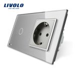 Intrerupator simplu cap scara / cap cruce + priza simpla Livolo rama din sticla