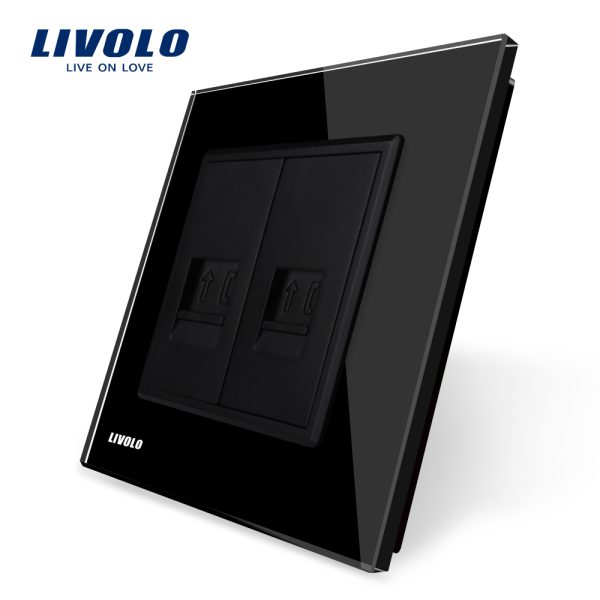 Priza dubla Telefon Livolo cu rama din sticla