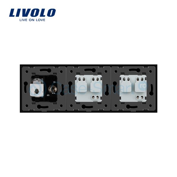 Priza tripla Livolo cu rama din sticla 2 prize simple+TV/internet