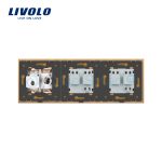 Priza tripla Livolo cu rama din sticla 2 prize simple+TV/internet