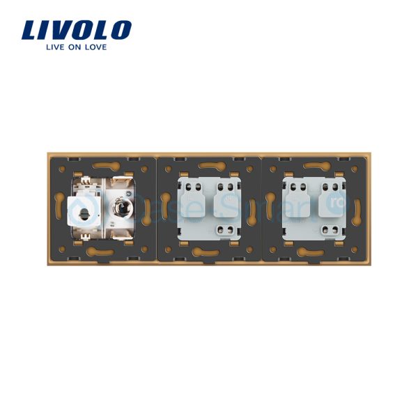 Priza tripla Livolo cu rama din sticla 2 prize simple+TV/internet