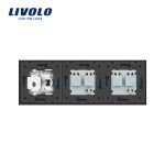 Priza tripla Livolo cu rama din sticla 2 prize simple+TV/internet
