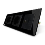 Priza tripla Livolo cu rama din sticla 2 prize simple+TV/internet
