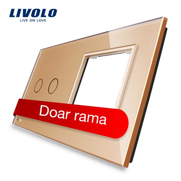 Panou intrerupator dublu cu touch + priza simpla Livolo din sticla