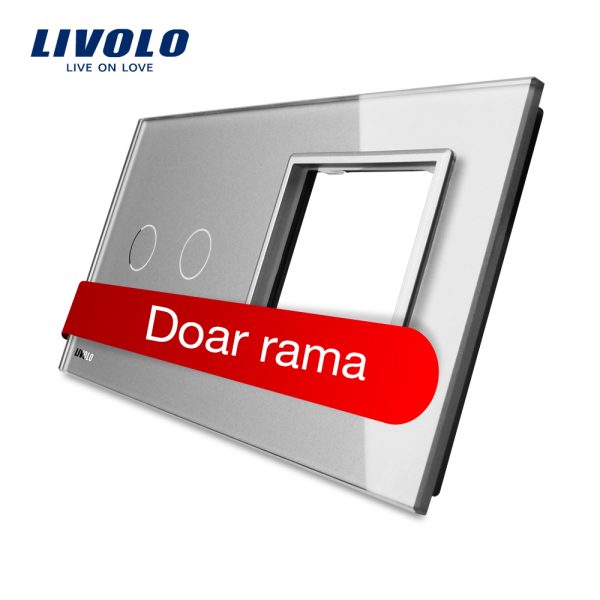 Panou intrerupator dublu cu touch + priza simpla Livolo din sticla
