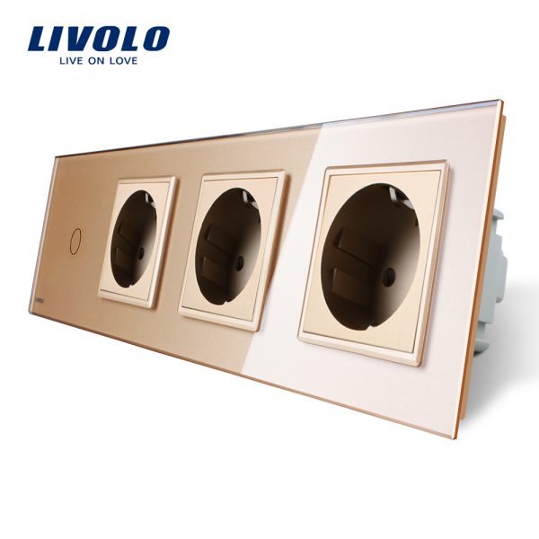 Intrerupator simplu + Priza tripla LIVOLO cu touch din sticla