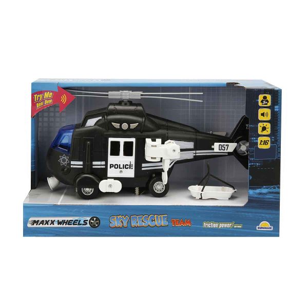 Elicopter de politie cu lumini si sunete, Maxx Wheels, 1:16, Negru