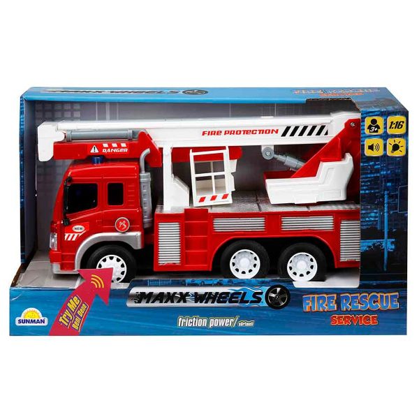 Camion de pompieri cu macara, lumini si sunete, Maxx Wheels, 1:16