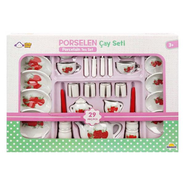 Set de ceai, din portelan, Little Chef, 29 piese, Capsuni