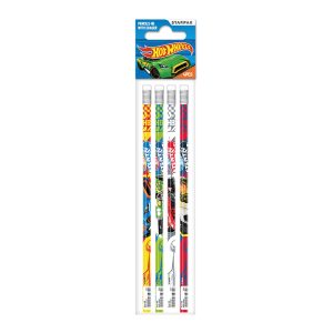 Set 4 creioane de scris cu radiera - Hot Wheels