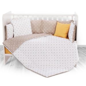 Set lenjerie de pat Lorelli, cu 8 piese din bumbac ranforce, 70 x 140 cm, Crowns Latte