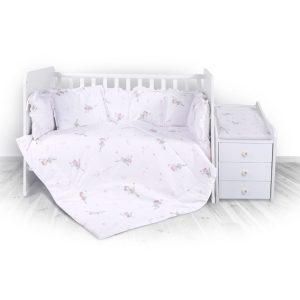 Set lenjerie de pat Lorelli, cu 8 piese din bumbac ranforce, Trend, Pink balerina Bear