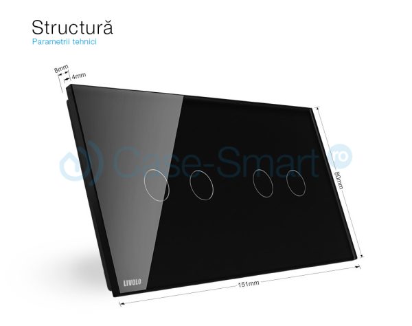 Panou intrerupator dublu+dublu cu touch Livolo din sticla