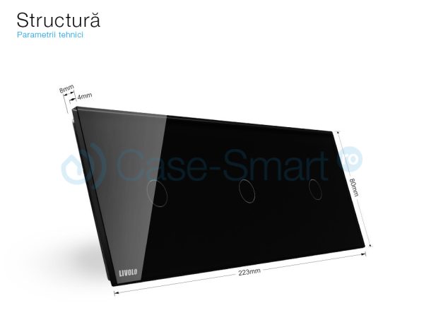 Panou intrerupator simplu+simplu+simplu cu touch Livolo din sticla