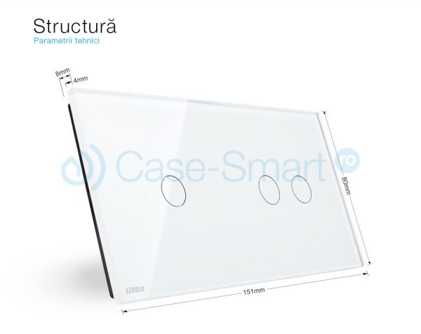 Panou intrerupator dublu + simplu cu touch Livolo din sticla
