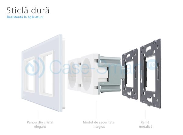 Priza dubla Livolo cu rama din sticla