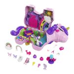 Set de joaca cu 2 papusi si 20 accesorii, Polly Pocket, Pinata Party Unicorn