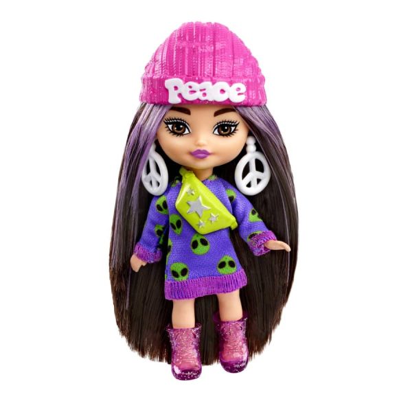 Papusa Barbie Extra Mini Minis cu par si accesorii, 8 cm, HLN46