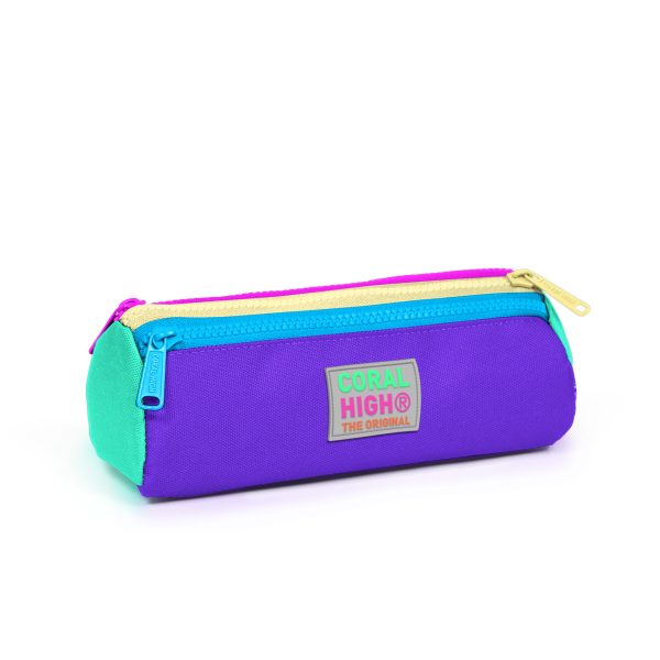 Penar cilindric cu 3 fermoare, Coral High, mov-turcoaz