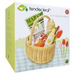 Cos de cumparaturi din rachita din lemn premium, Tender Leaf Toys, 13 piese