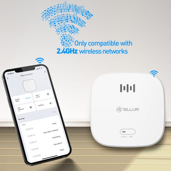 Senzor de fum Tellur, Wi-Fi, 2.4 GHz, Indicator, Alarma, Notificari