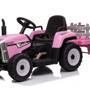 Tractoras electric Kinderauto BJ-611 60W 12V cu remorca si telecomanda Roz