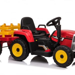 Tractoras electric Kinderauto BJ-611 60W 12V cu remorca si telecomanda Rosu