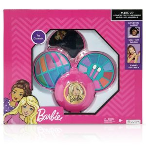 Set de cosmetice in caseta rotunda, cu 3 niveluri, Barbie