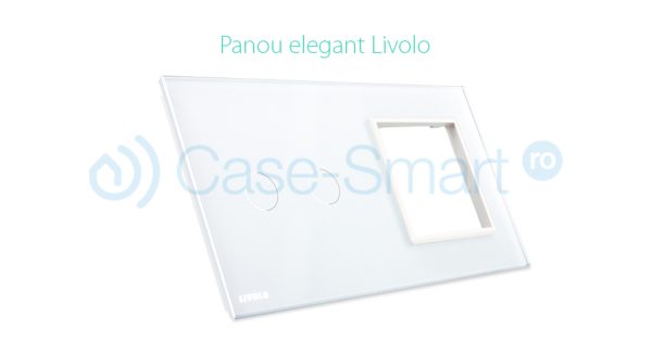 Panou intrerupator dublu cu touch + priza simpla Livolo din sticla