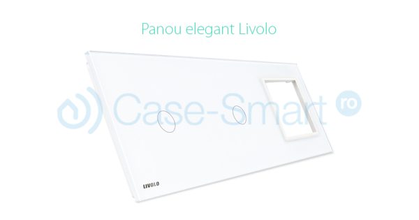 Panou 2 intrerupatoare simple cu touch si priza Livolo din sticla