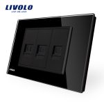 Priza telefon+dubla internet Livolo cu rama din sticla – standard italian