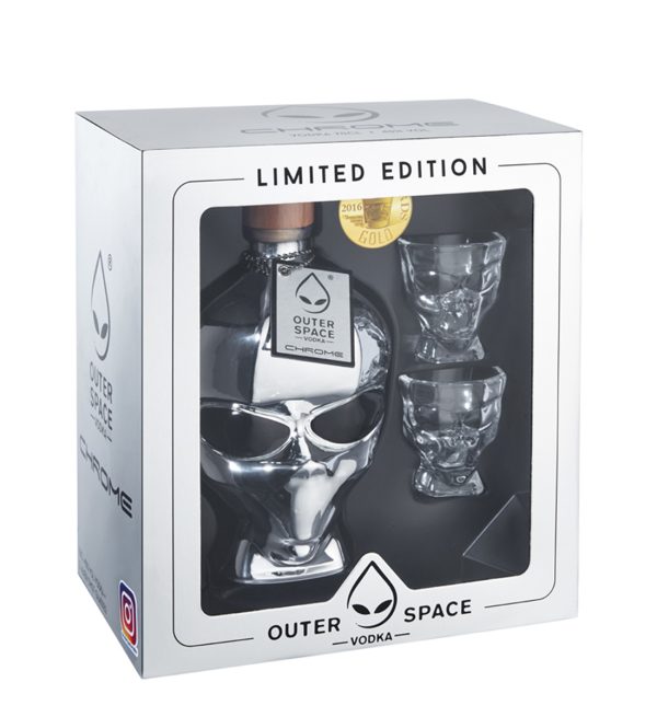 Vodka Outer Space Alien Head Chrome Edition Gift Set 0.7L
