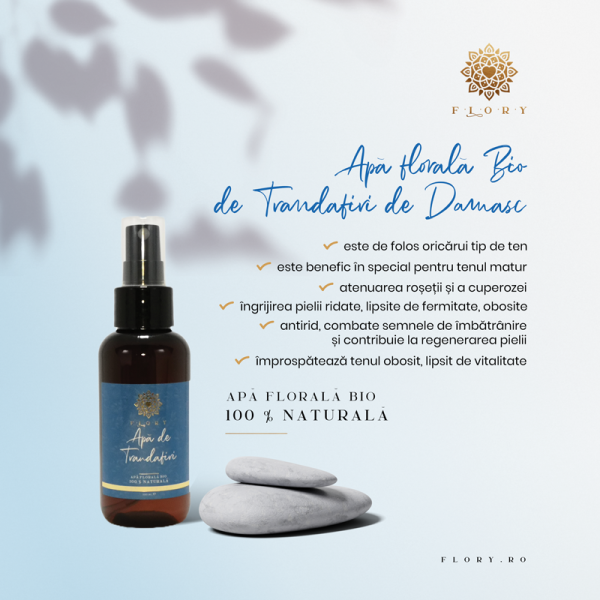Apa de Trandafiri De Damasc Bio, FLORY, in ambalaj 100 ml.