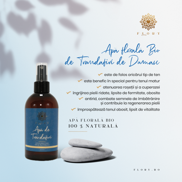 Apa de Trandafiri De Damasc Bio, FLORY, in ambalaj 250 ml.