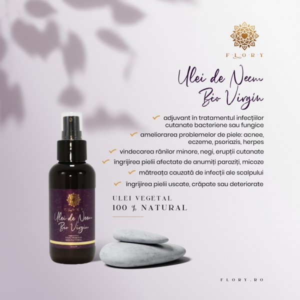 Ulei de Neem Bio Virgin, FLORY, in ambalaj 100 ml.